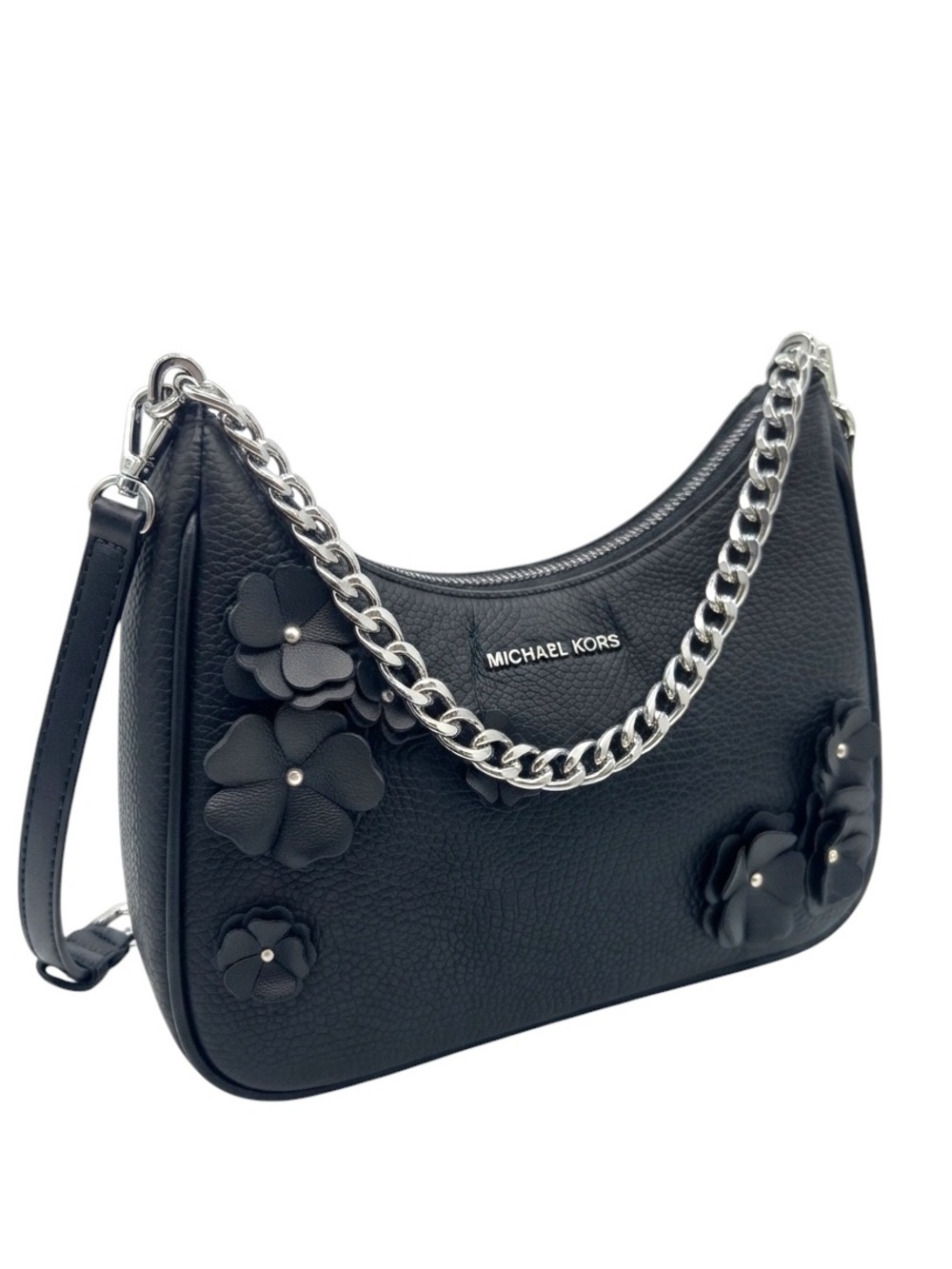 Michale Kors Jet Set Travel Lrg Embellished Floral Black Convertible Pouchette